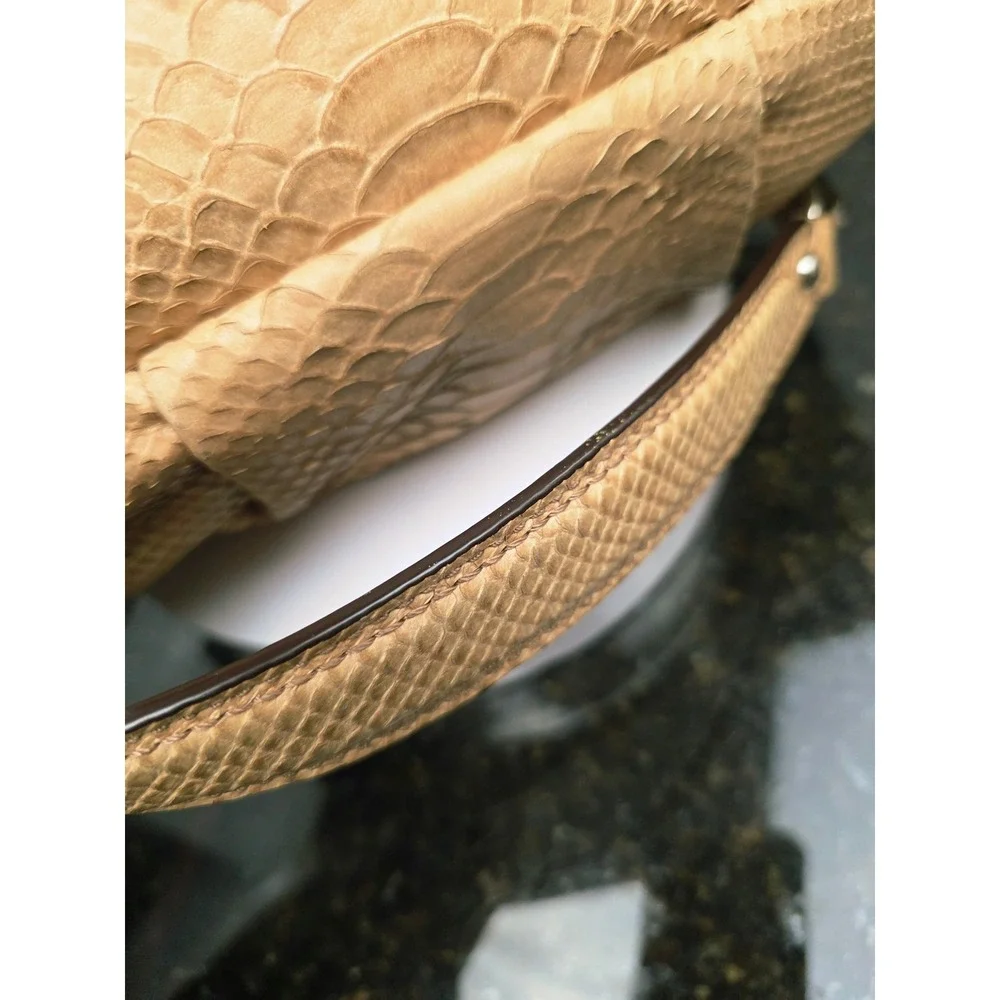 Coach Madison Sophia Satchel M Tan Python Embossed Leather Silver Chain Luxury